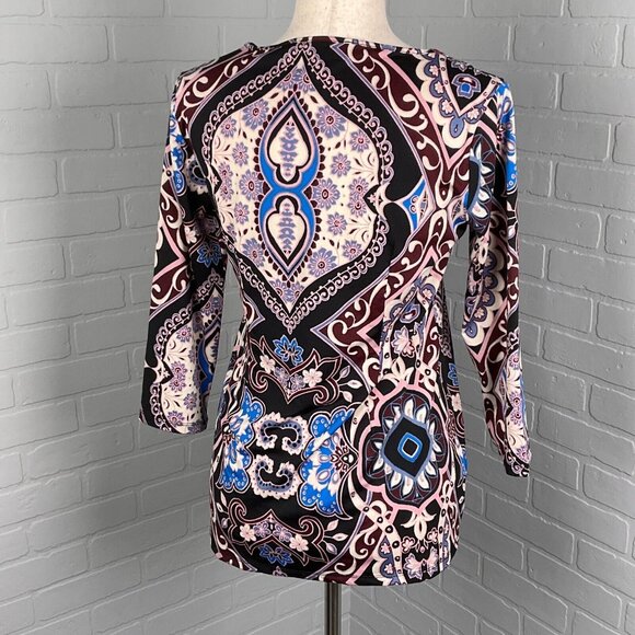 Melissa Paige Top Women Small Blue Pink Floral Paisley Embroidery Boho Medallion - Picture 4 of 11